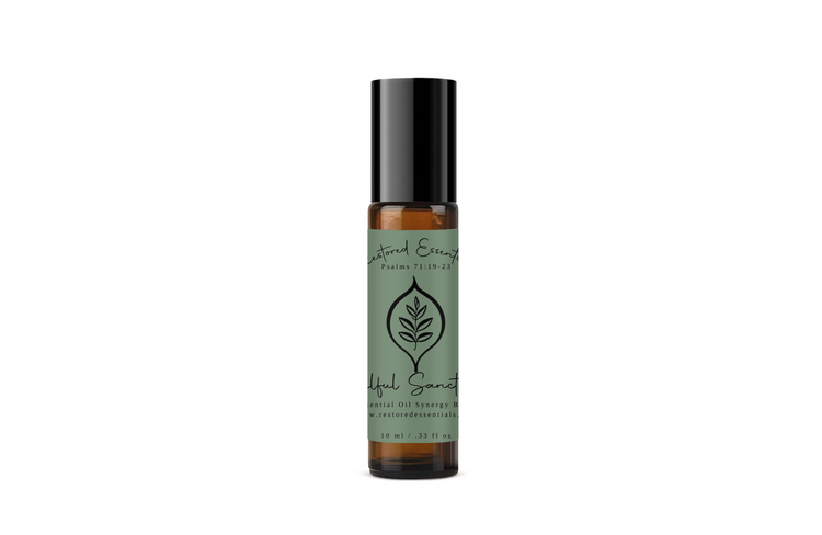 Soulful Sanctuary Essential Oil Roller Blend Bottle on a plain white background.